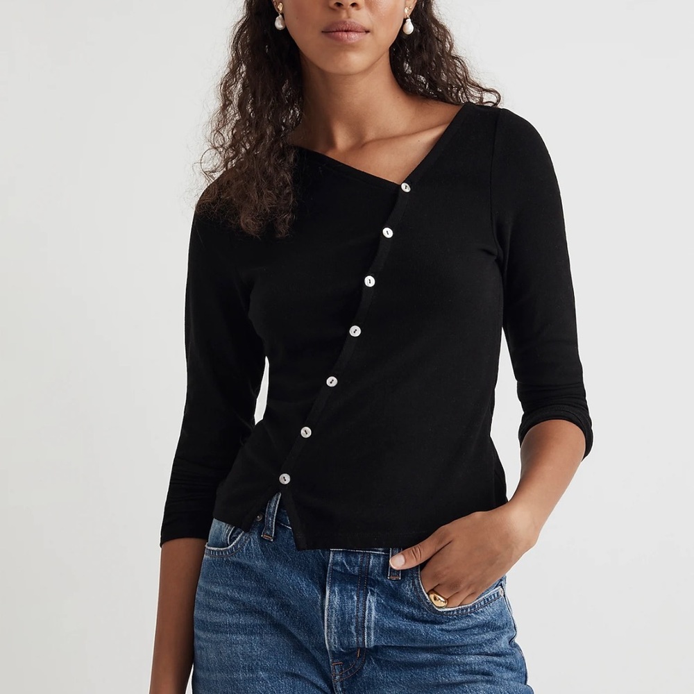 Madewell Asymmetrical Button-Front Black Cardigan Sweater Size XXS - Picture 2 of 6